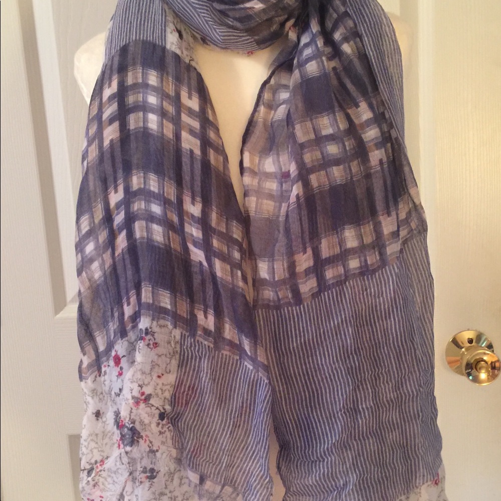 Chambray patchwork gingham scarf/wrap - Picture 2 of 3